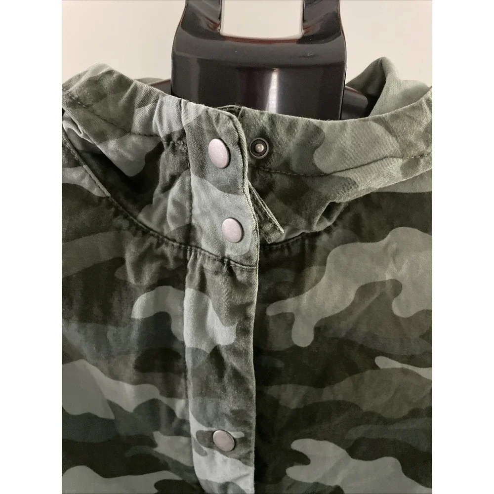 Girls XL Camo Utility Jacket Hooded Drawstring Waist Green Military Style